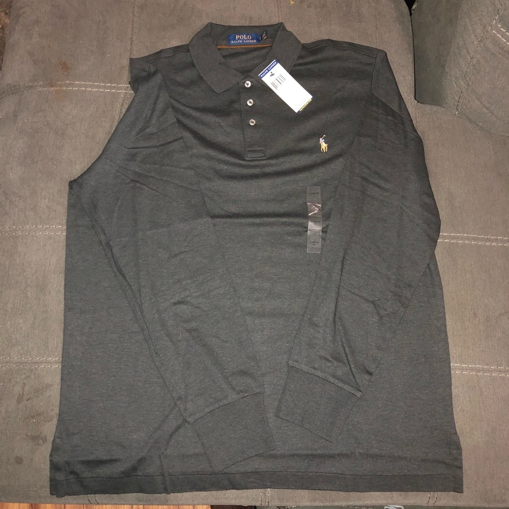 Dark grey long sleeve polo T-shirt